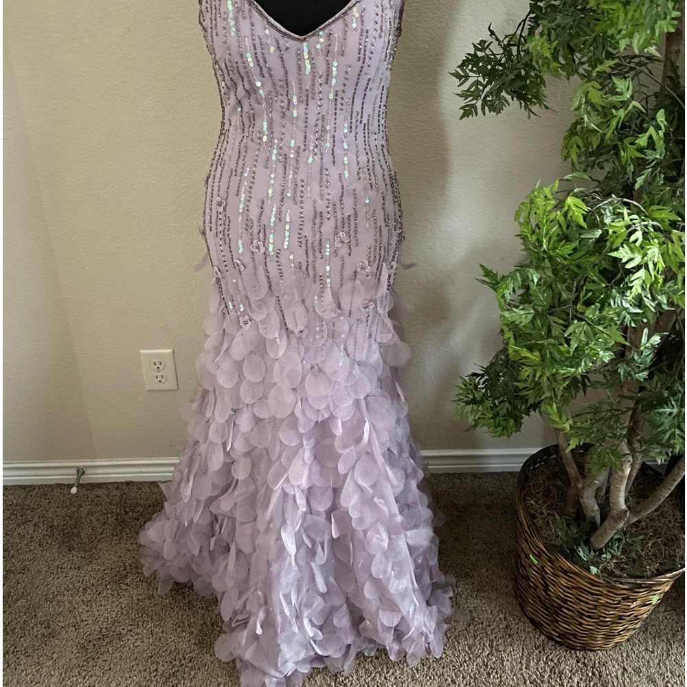 Gorgeous lavender spaghetti strap gown.